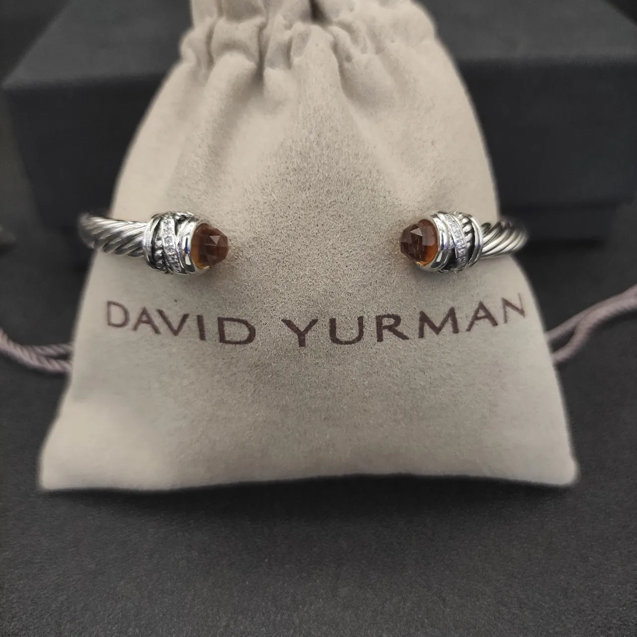 Silver Brown Twisted Cable Faceted Gemstone Terminals Bracelet 7