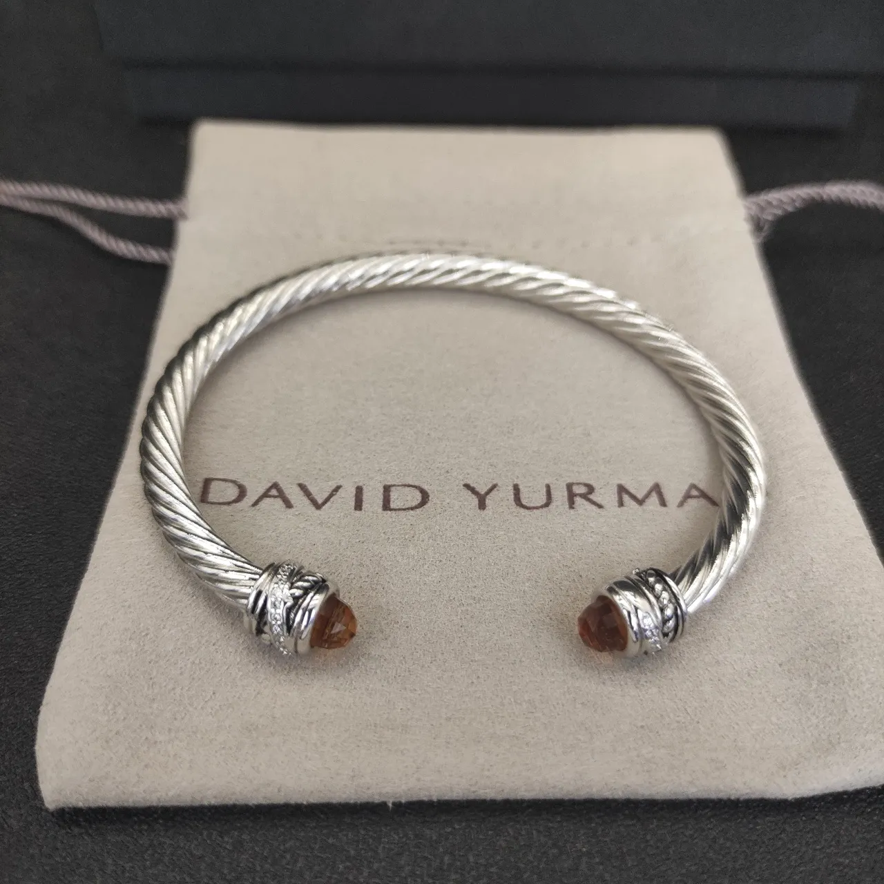 Silver Brown Twisted Cable Faceted Gemstone Terminals Bracelet 9