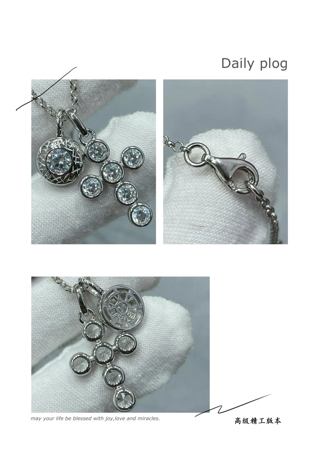Silver Chain Bezel-Set Round Stones Necklace 5