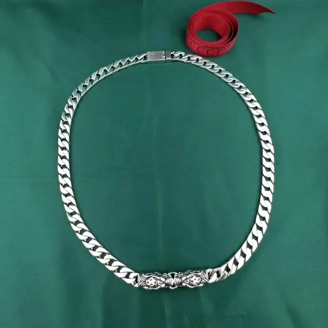 Silver Curb-Link Chain Lion Head Terminals Necklace 3