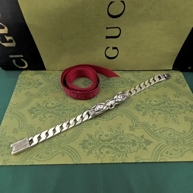 Silver Curb-Link Chain Lion Head Terminals Necklace 4