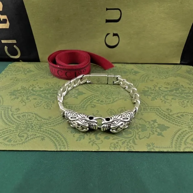 Silver Curb-Link Chain Lion Head Terminals Necklace 5