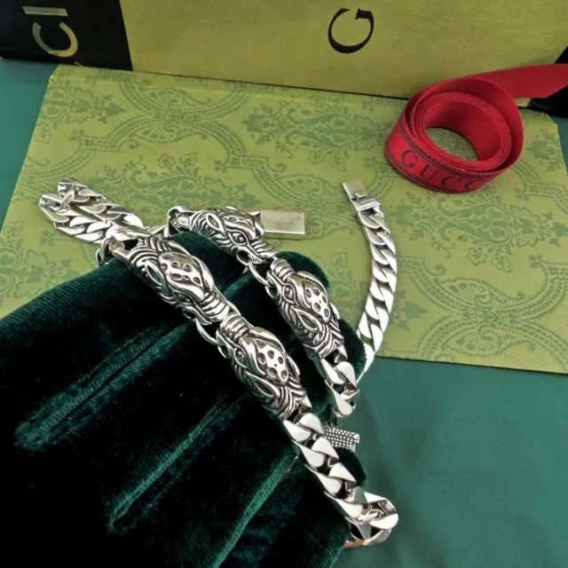Silver Curb-Link Chain Lion Head Terminals Necklace 8