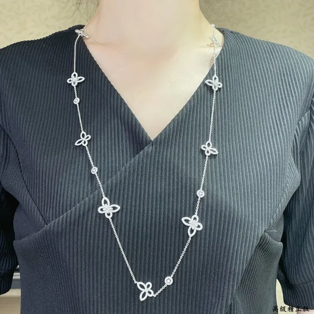 Silver Delicate Chain-Link Openwork Floral Charms Bracelet 7