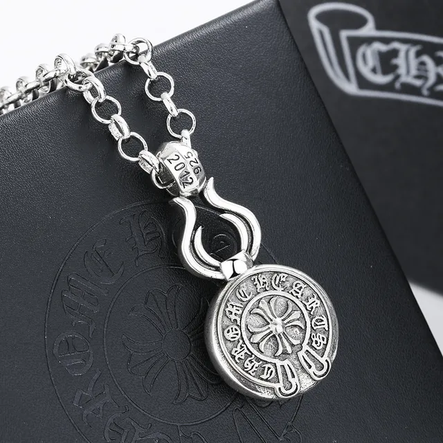 Silver Flame Bail Floral Medallion Pendant Necklace 4