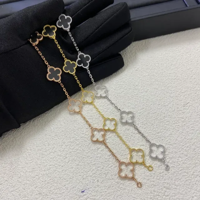 Silver Gold Clover-Link Motif Openwork Design Bracelet 2