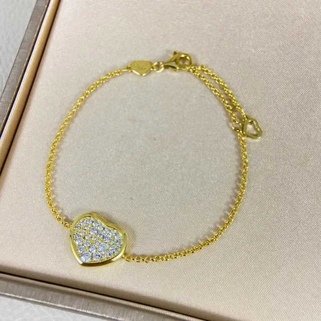 Silver Gold Heart-Shaped Pave-Set Necklace 4
