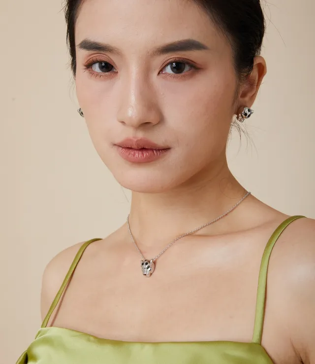 Silver Green Sculpted Panther Head Gemstone Eyes Earrings 6