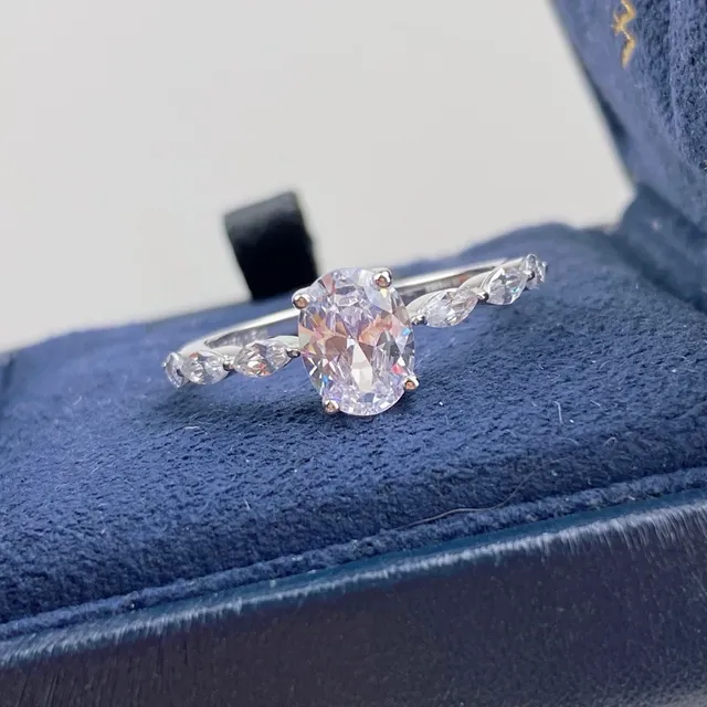 Silver Navy Oval Center Stone Marquise Side Stones Ring 3