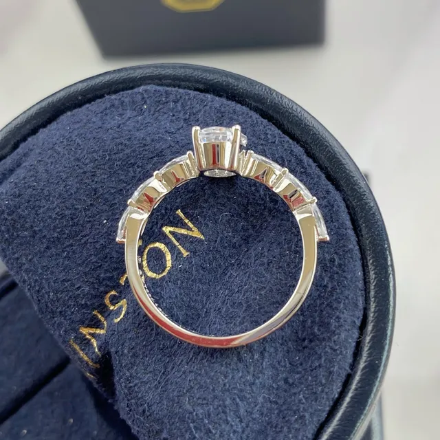 Silver Navy Oval Center Stone Marquise Side Stones Ring 8