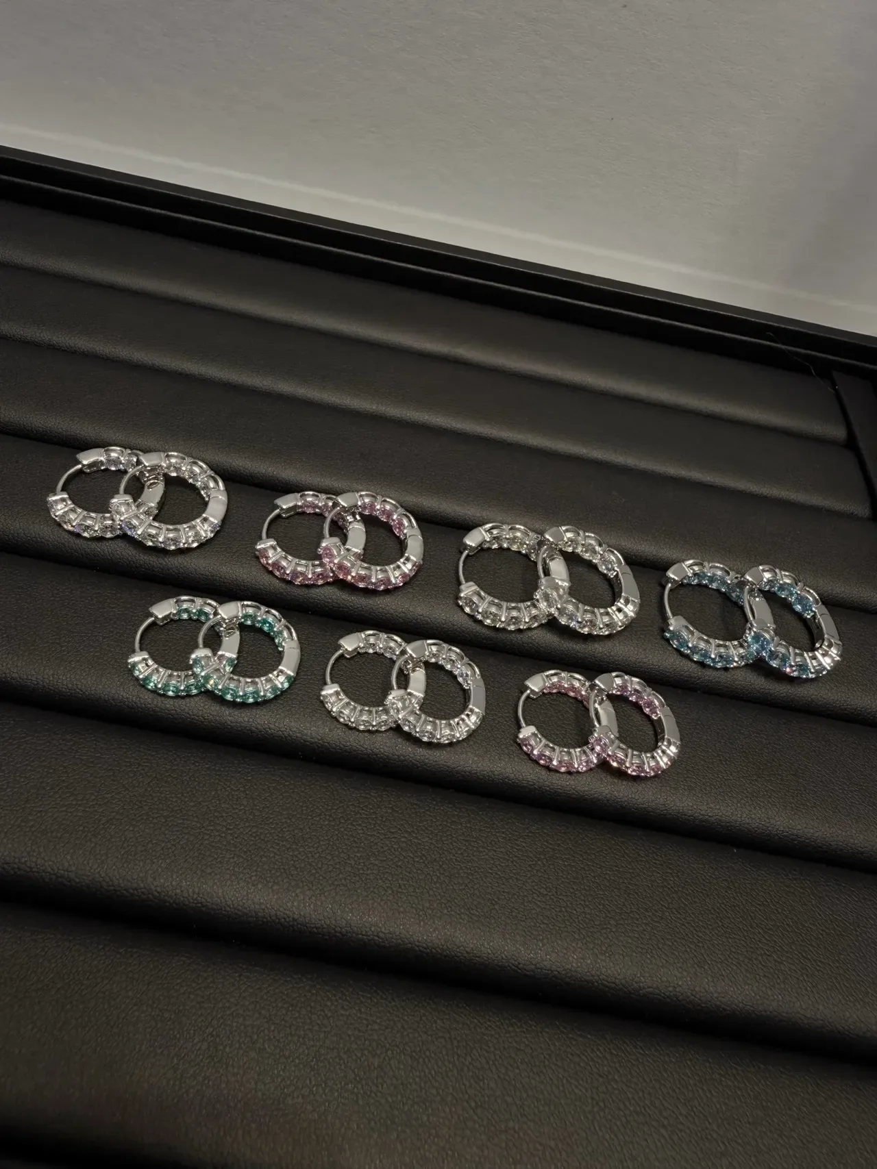 Silver Pink Pavé-Set Hoop Earrings 2