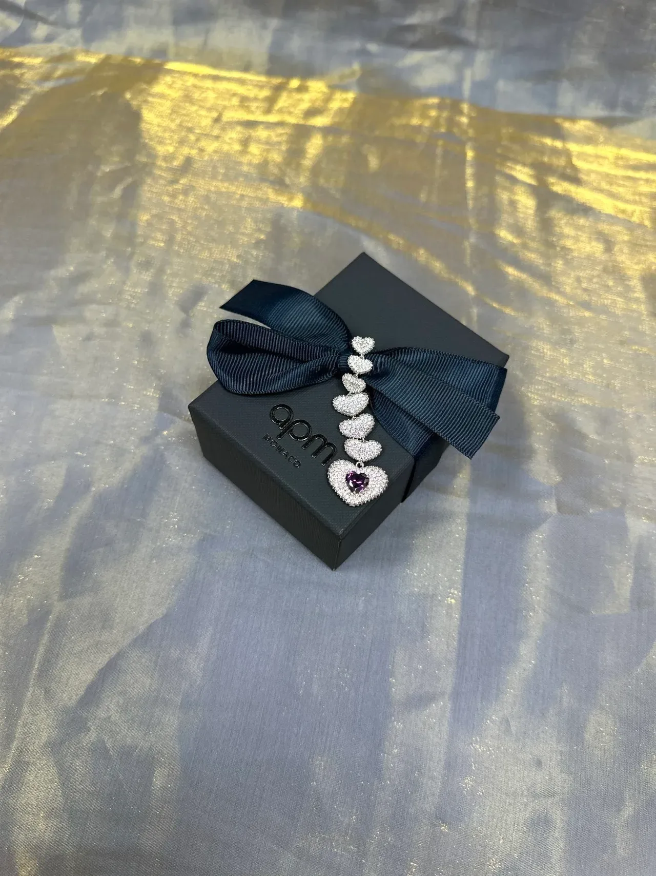 Silver Purple Multi-Heart Cascade Pavé-Set Earrings 4