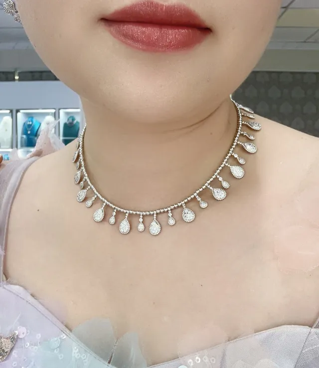 Silver Teardrop Fringe Pavé Necklace 6