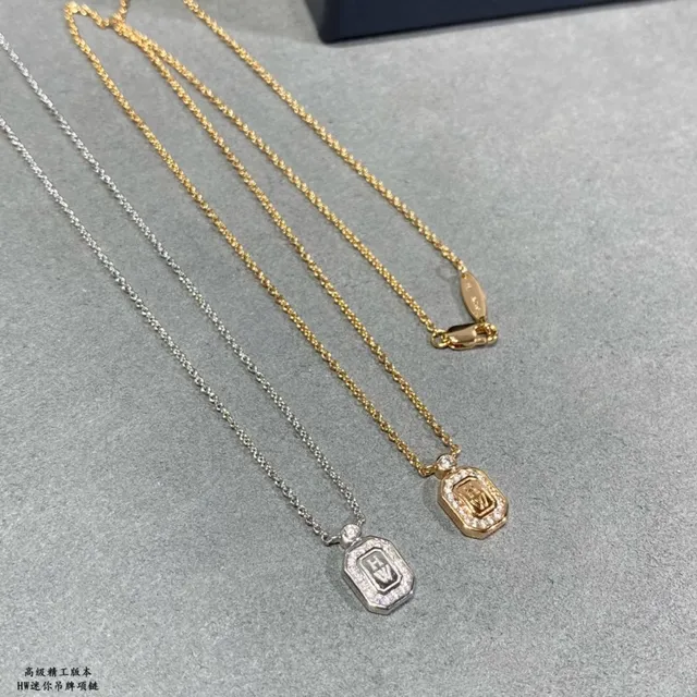Collares con dije octagonal pavé tono plateado y tono dorado 1