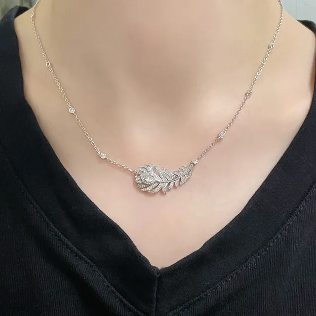 Silver-Tone Feather Motif Pavé Necklace 9