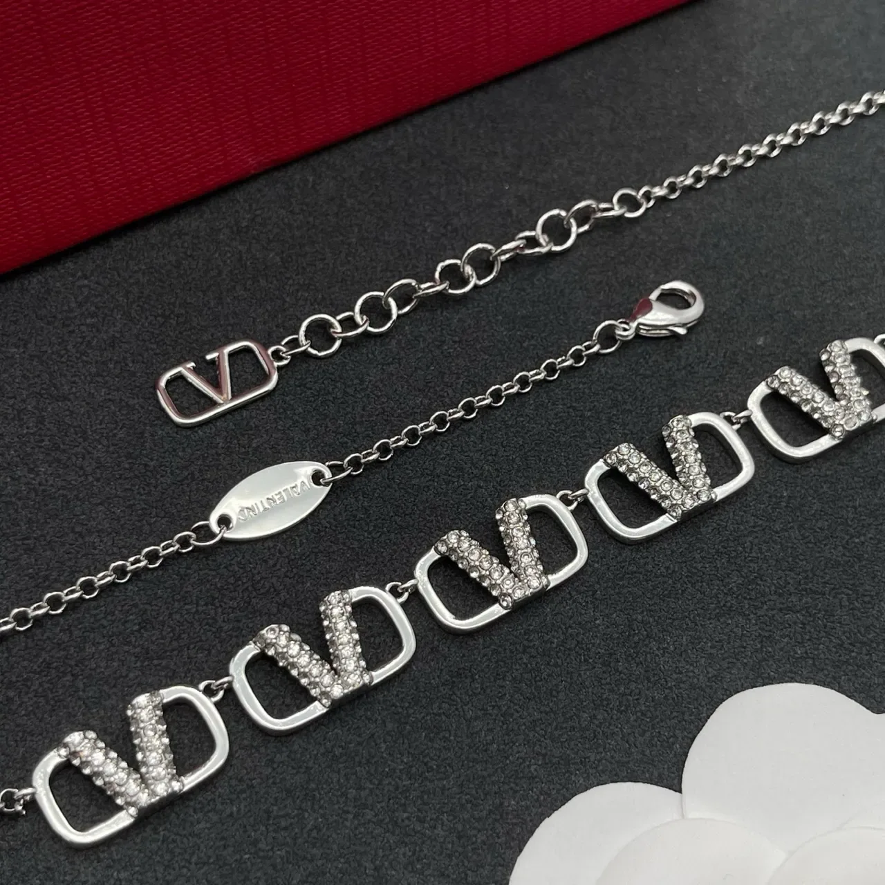 Silver-Tone Geometric Pavé Crystal Link Necklace 4