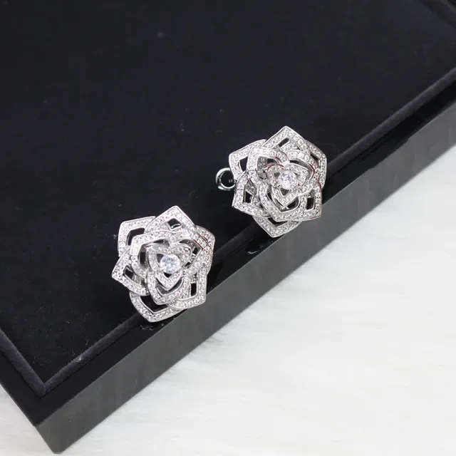 Silver-Tone Layered Floral Pavé Crystal Stud Earrings 6