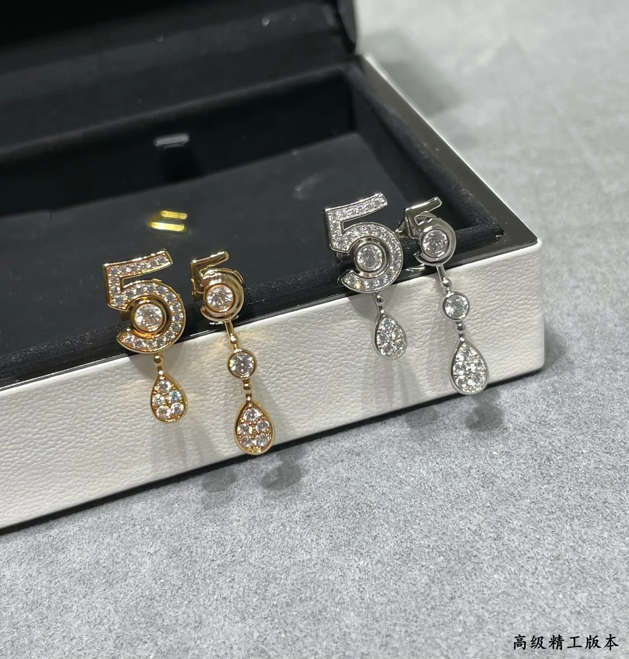 Silver-Tone Number 5 Pavé Stone Teardrop Dangle Earrings 8