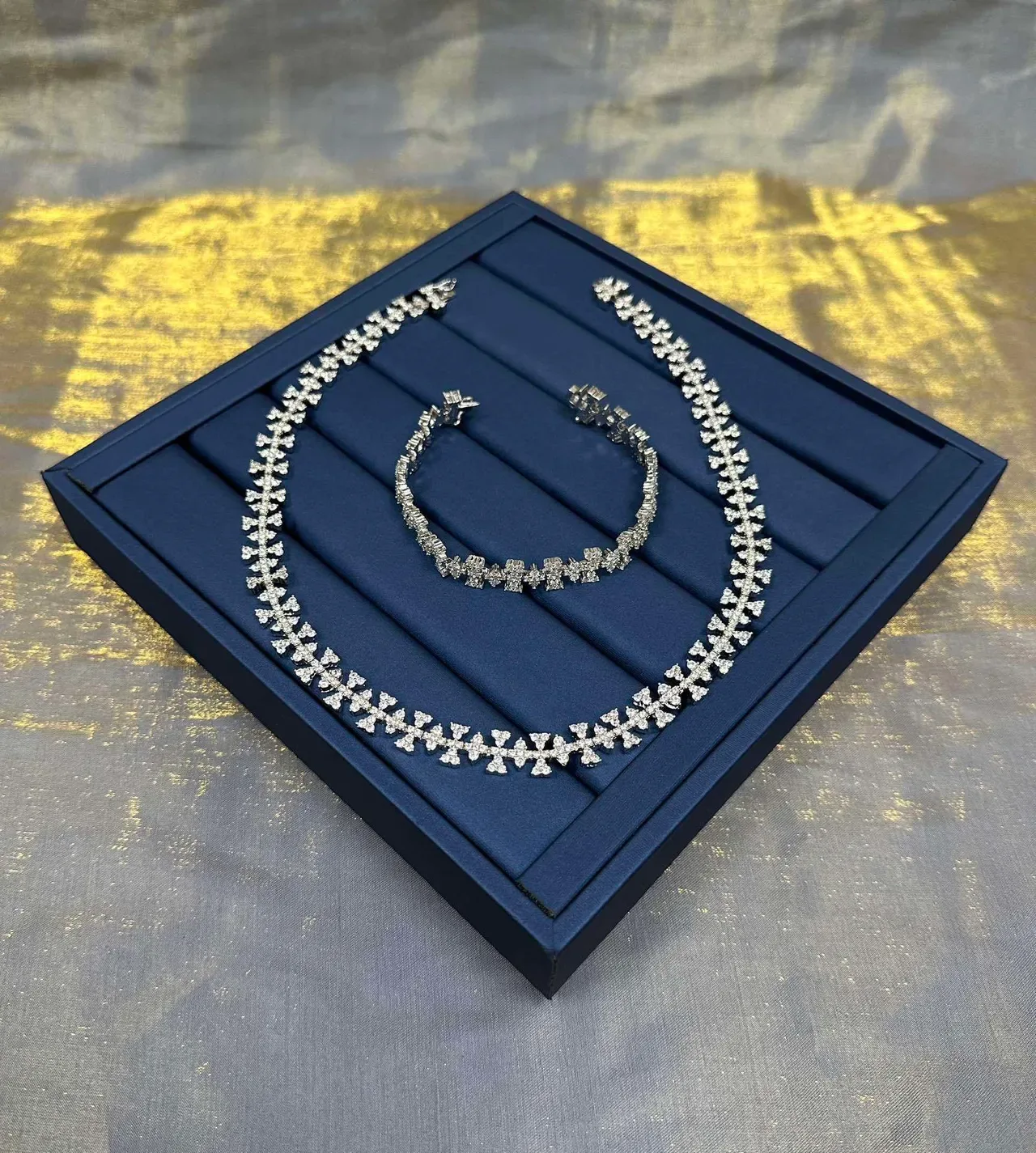 Silver-Tone Pavé Floral Motif Crystal Necklace 7