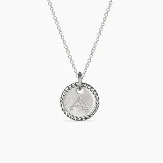 Collier pendentif initial A en ton argent avec bordure corde