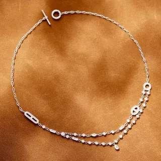Collier Chaîne Argentée Blanche Multicouche Fermoir Toggle