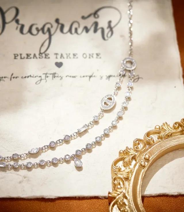 Silver White Layered Chain Toggle Clasp Necklace 2