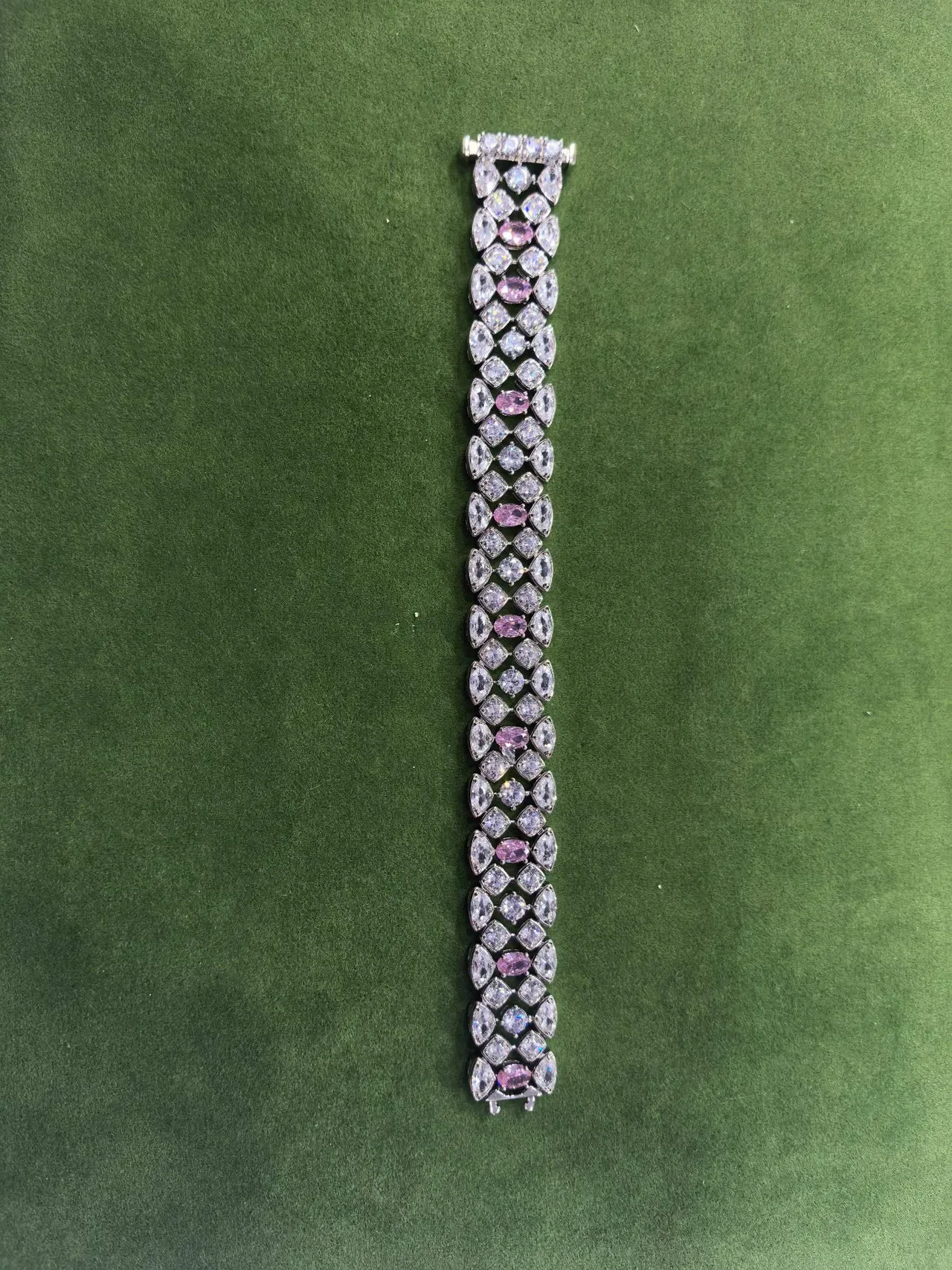 Silver Yellow Multi-Row Lattice Setting Mixed White And Gemstones Bracelet 4