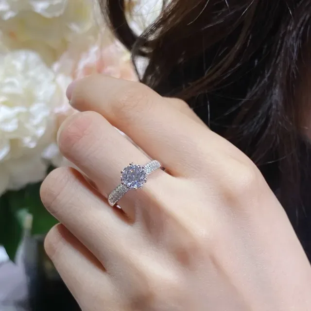Six-Prong Solitaire Pavé Band Ring 9