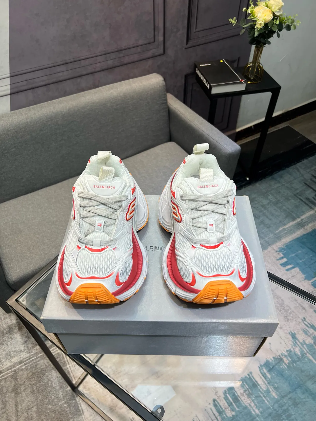 Skechers D'Lites White Orange Sole Mesh And Synthetic Overlay Chunky Sneakers 2