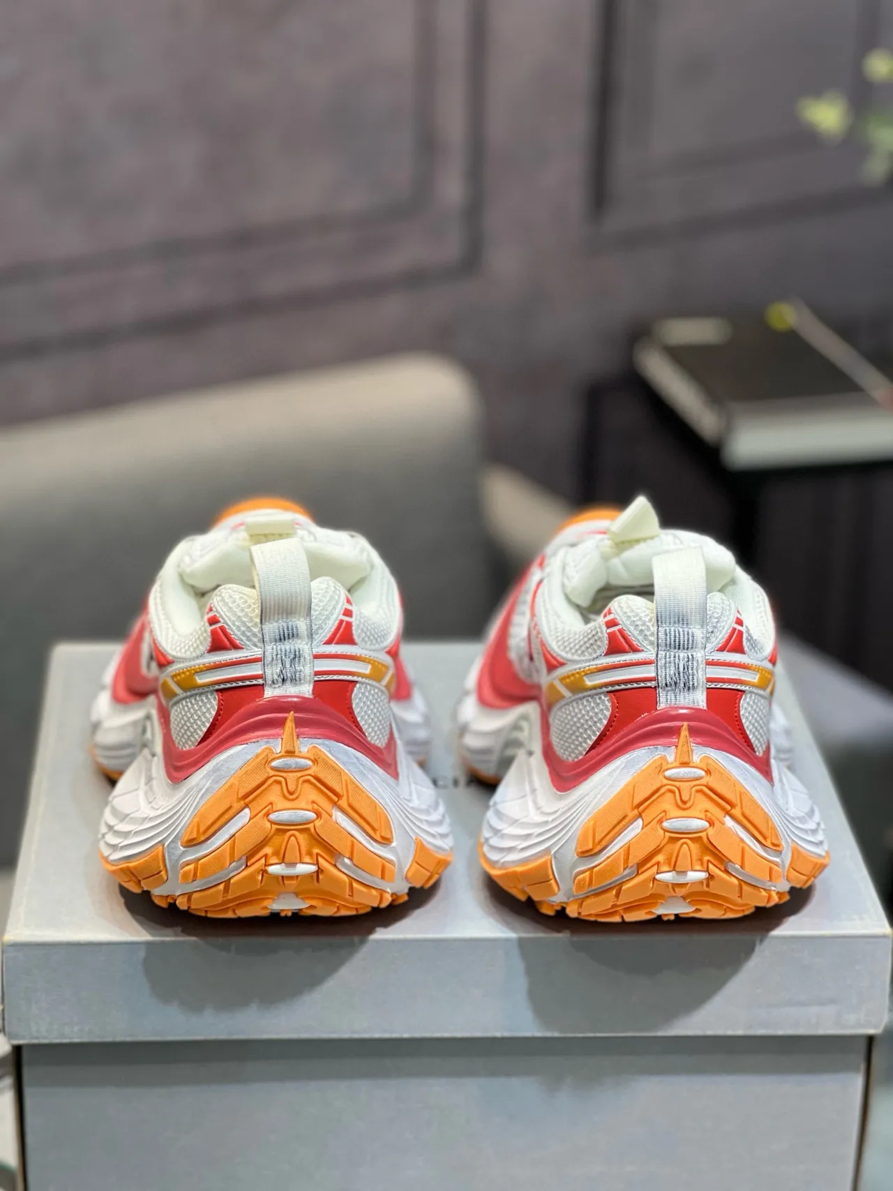 Skechers D'Lites White Orange Sole Mesh And Synthetic Overlay Chunky Sneakers 8