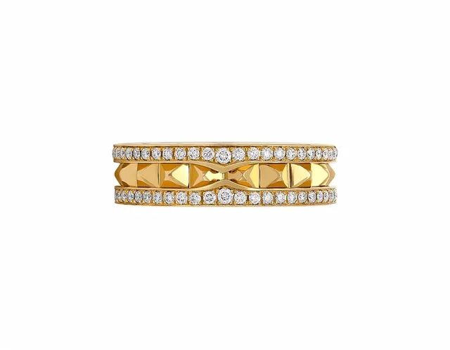 Stackable Pavé-Set Quilted Chevron Band Rings 3