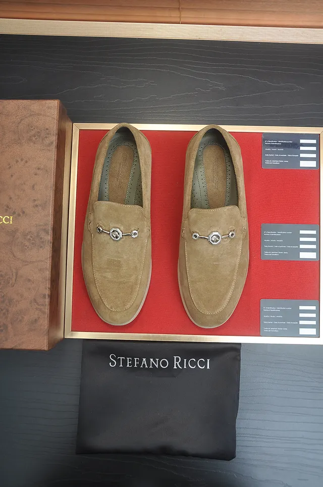 Stefano Ricci Beige Green Suede Upper Horsebit Buckle Loafer 5