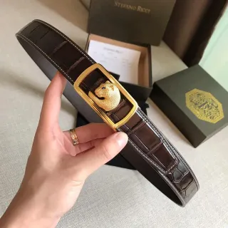 Stefano Ricci Panther Motif Brown Crocodile Leather Belt