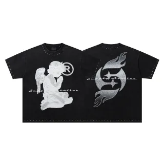 Supply Atelier Distressed Angel Flame Studded Oversized T-Shirt