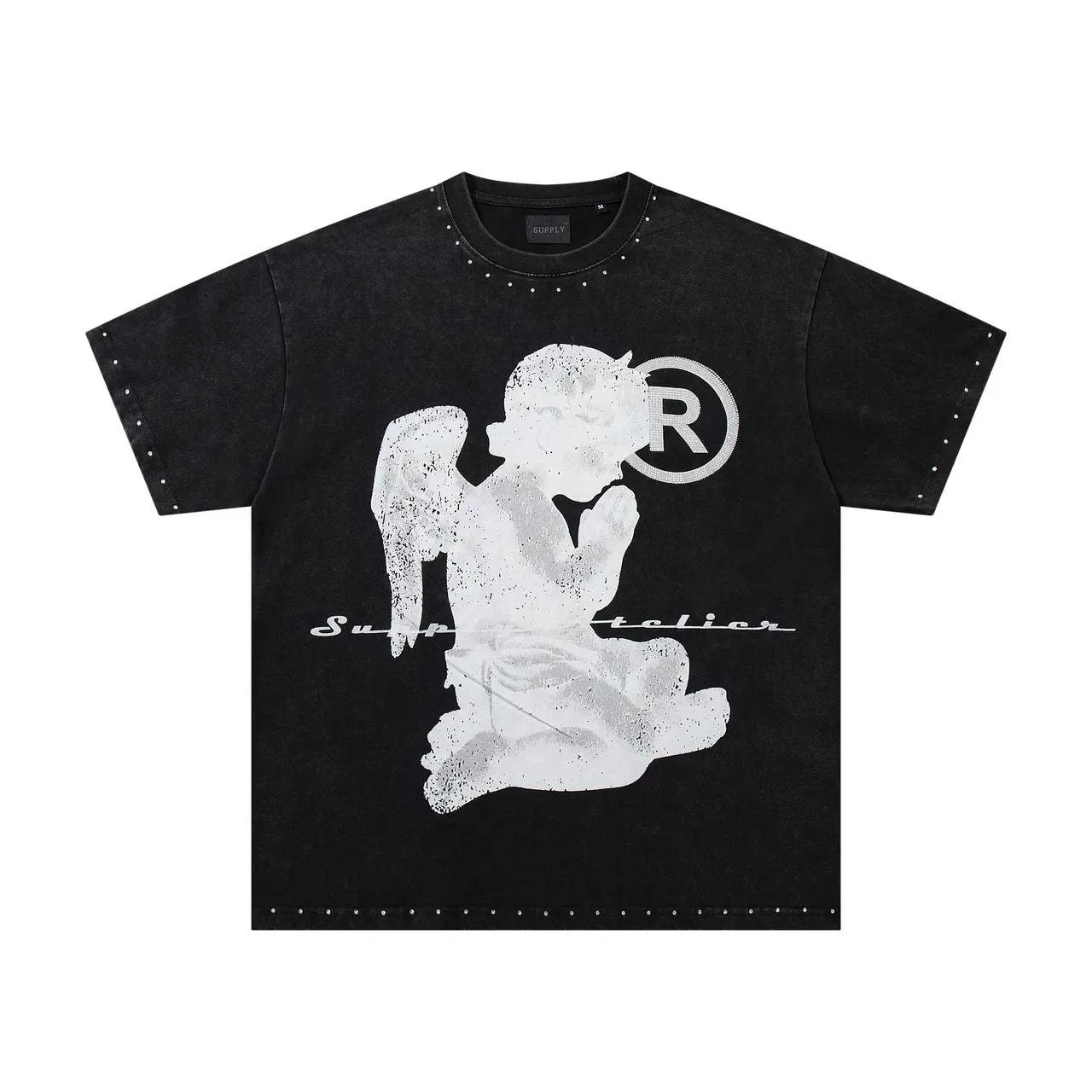 Supply Atelier Distressed Angel Flame Studded Oversized T-Shirt 3