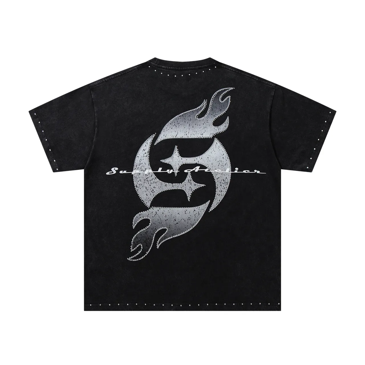 Supply Atelier Distressed Angel Flame Studded Oversized T-Shirt 4