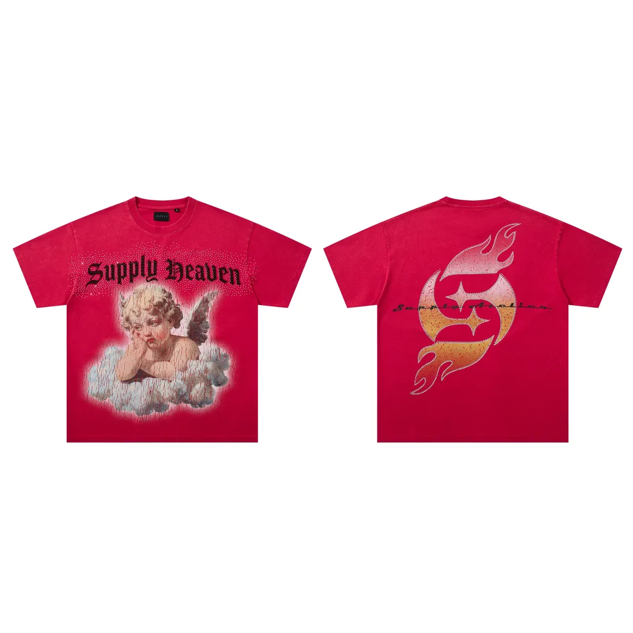 Supply Heaven Graphic Print Crackle-Effect Red T-Shirt 2