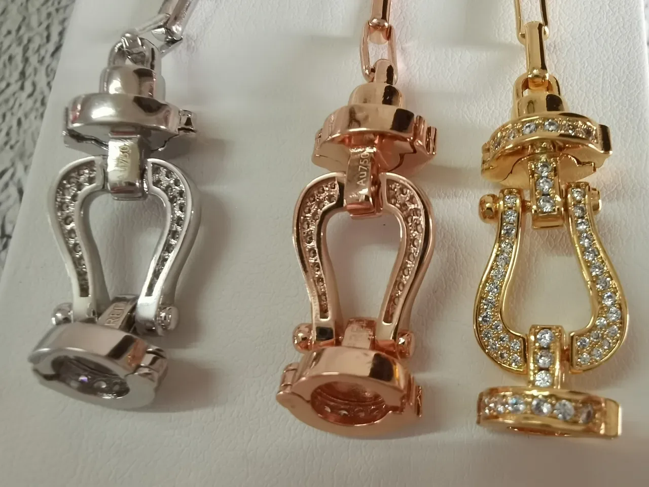 Three-Tone Lyre Clasp Link Chain Bracelets 5