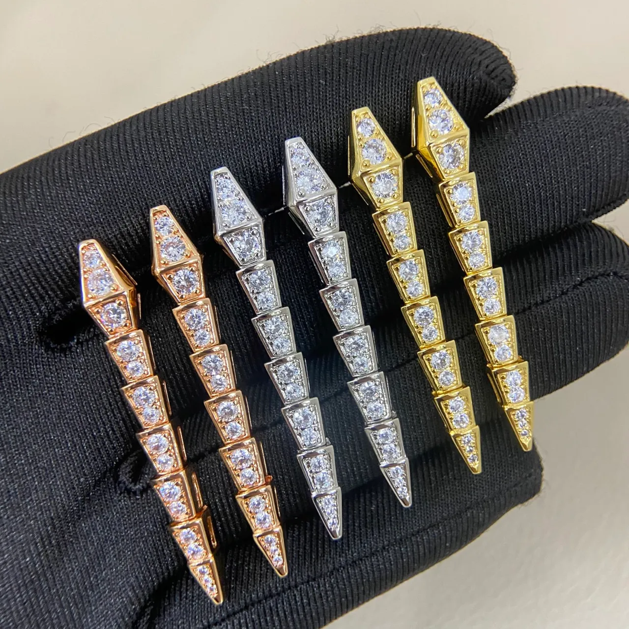 Tri-Tone Spiked Pavé Earrings 6