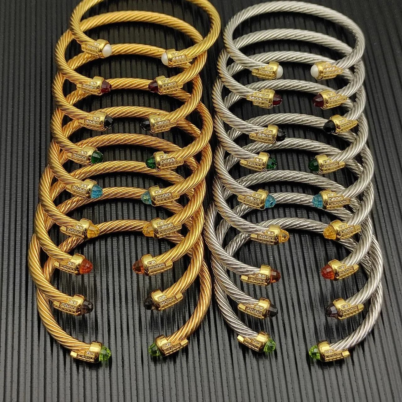 Twisted Cable Band Pavé Crystal Gemstone Rings 2