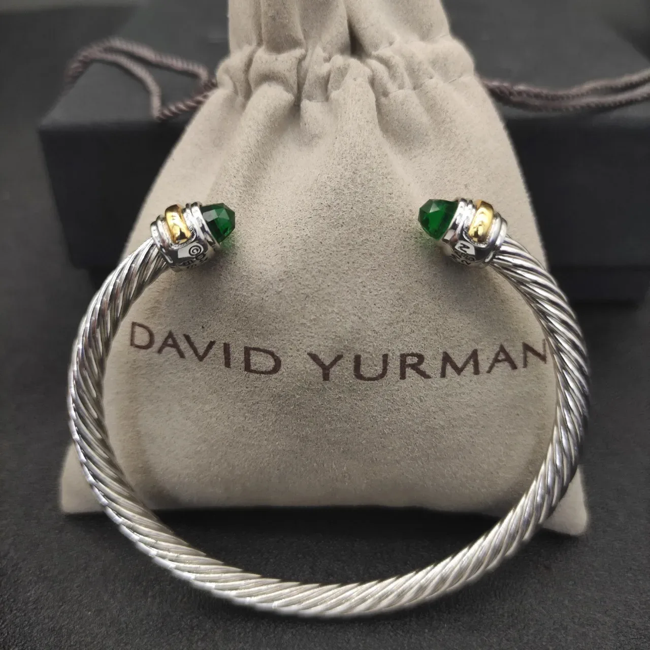Twisted Cable Gemstone-Tipped Two-Tone Bracelet 3
