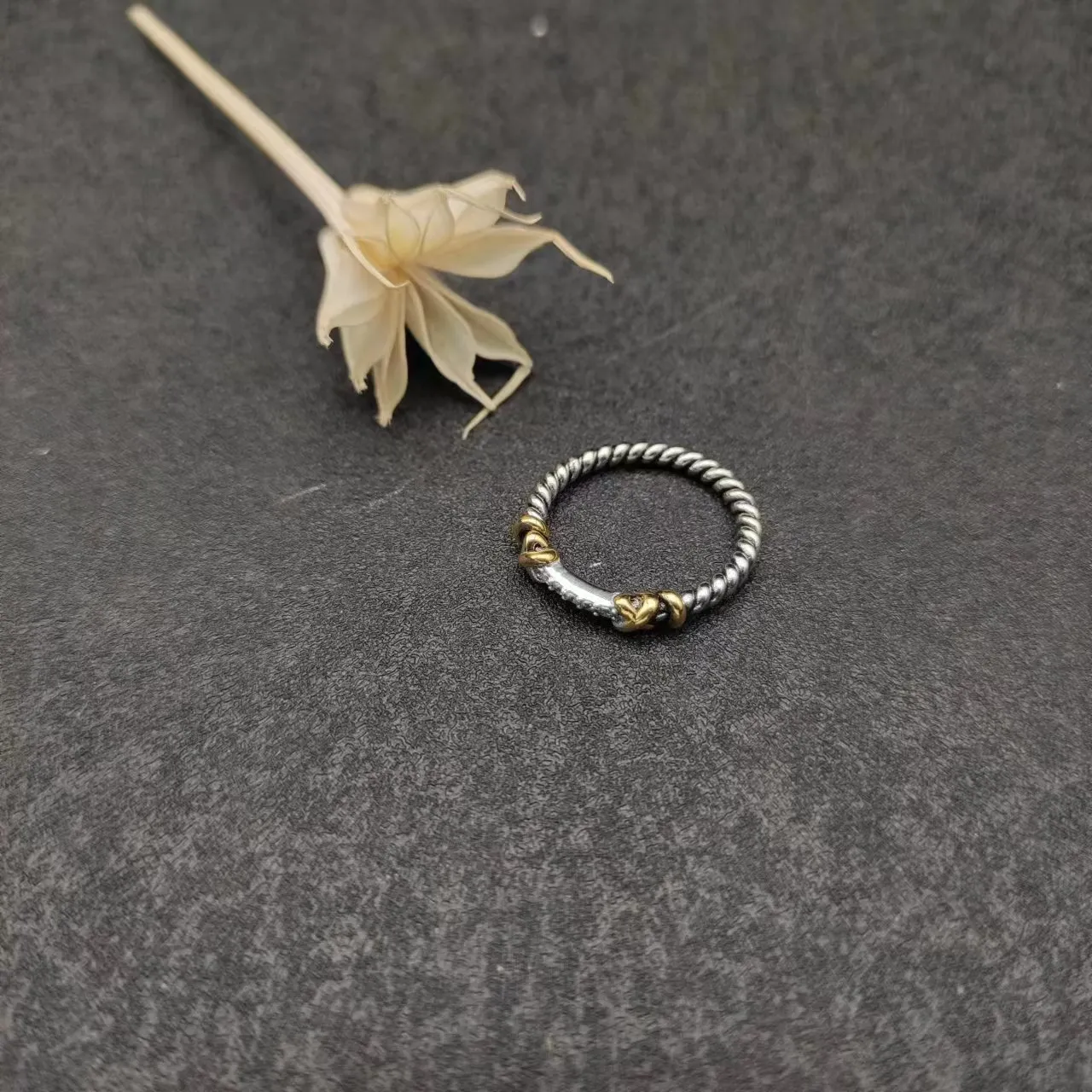 Twisted Rope Band Dual-Tone Pavé Knot Ring 2