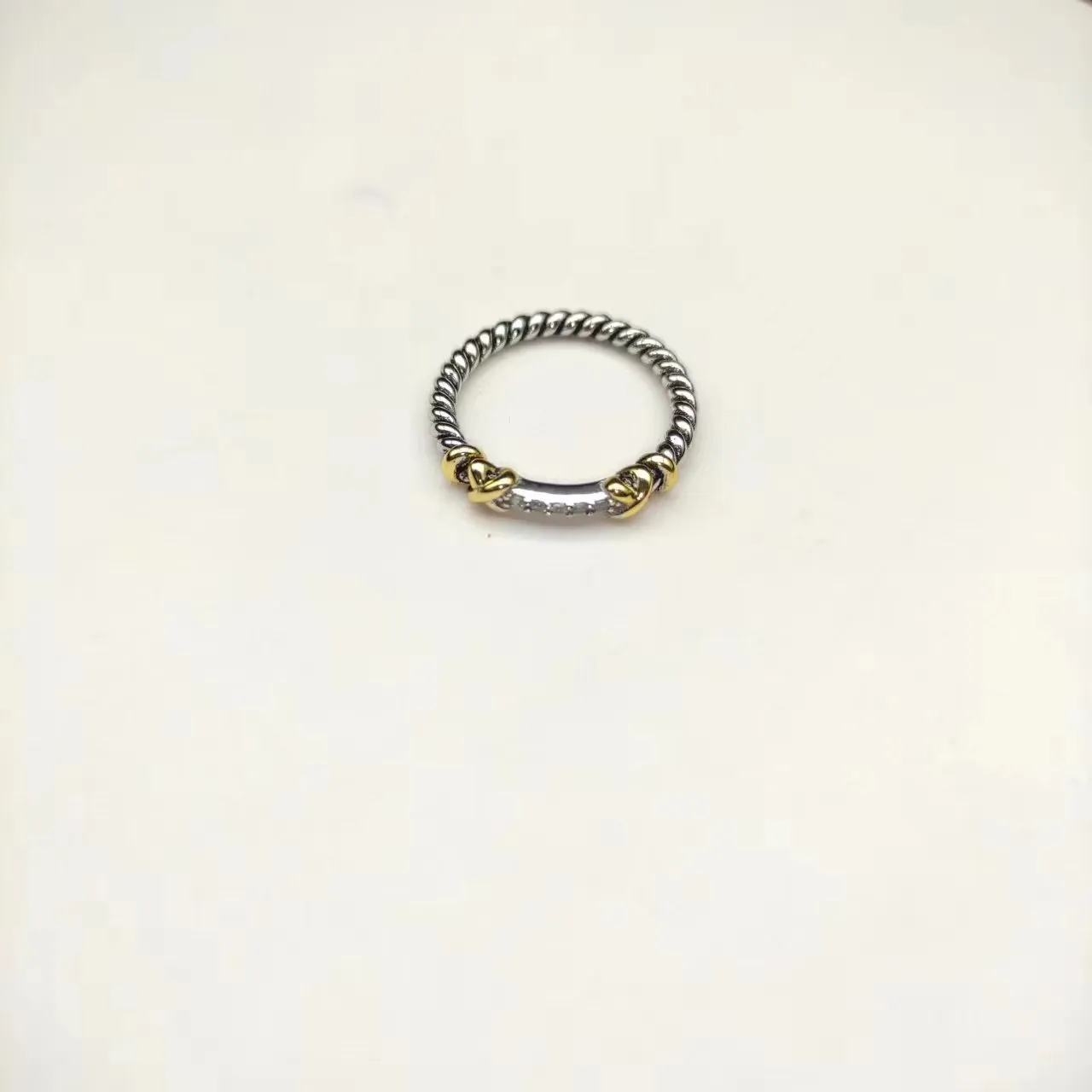 Twisted Rope Band Dual-Tone Pavé Knot Ring 7
