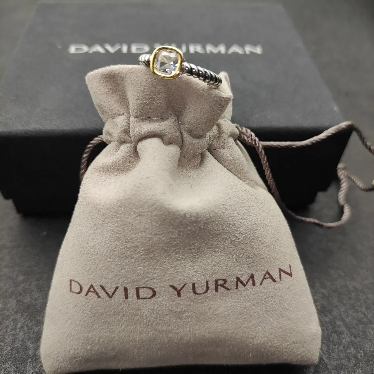 Two-Tone Twisted Rope Band Bezel-Set Cushion-Cut Stone Ring 8