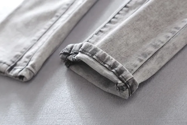 Washed Silver-Gray Zippered Thigh Pocket Moto Panel Jeans 11