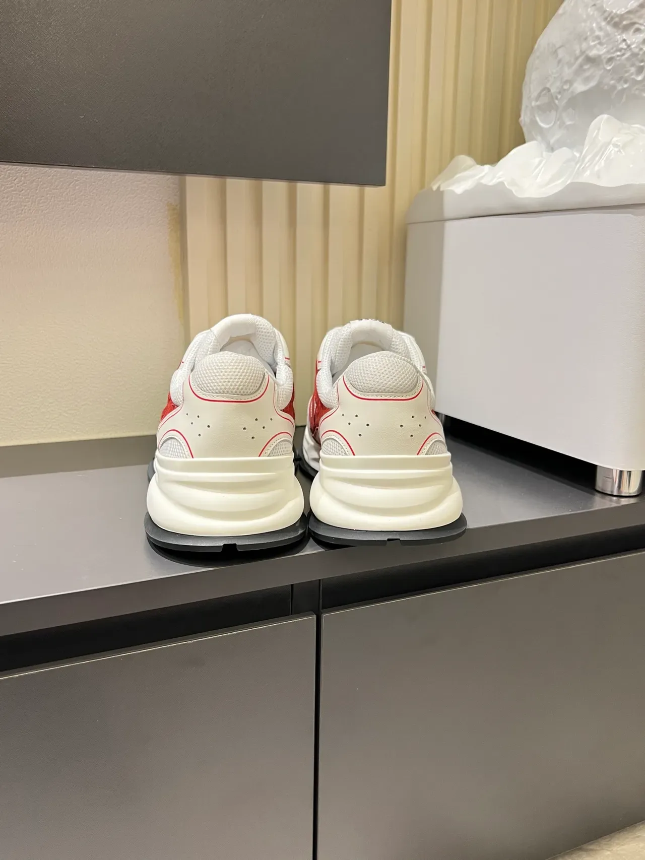 White and Red Panelled Chunky Lifestyle Sneakers 2