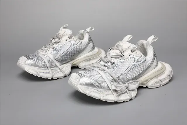 White and Silver Metallic Chunky Sneakers 5