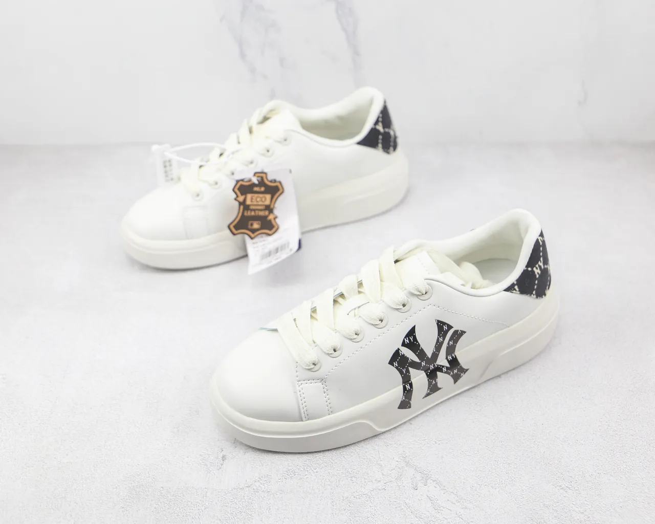 White Black Platform Sole Oversized NY Logo Sneakers 4