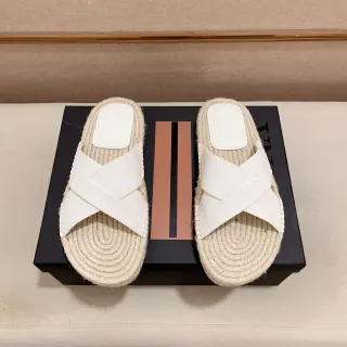 White Crisscross Strap Woven Jute Sole Slippers