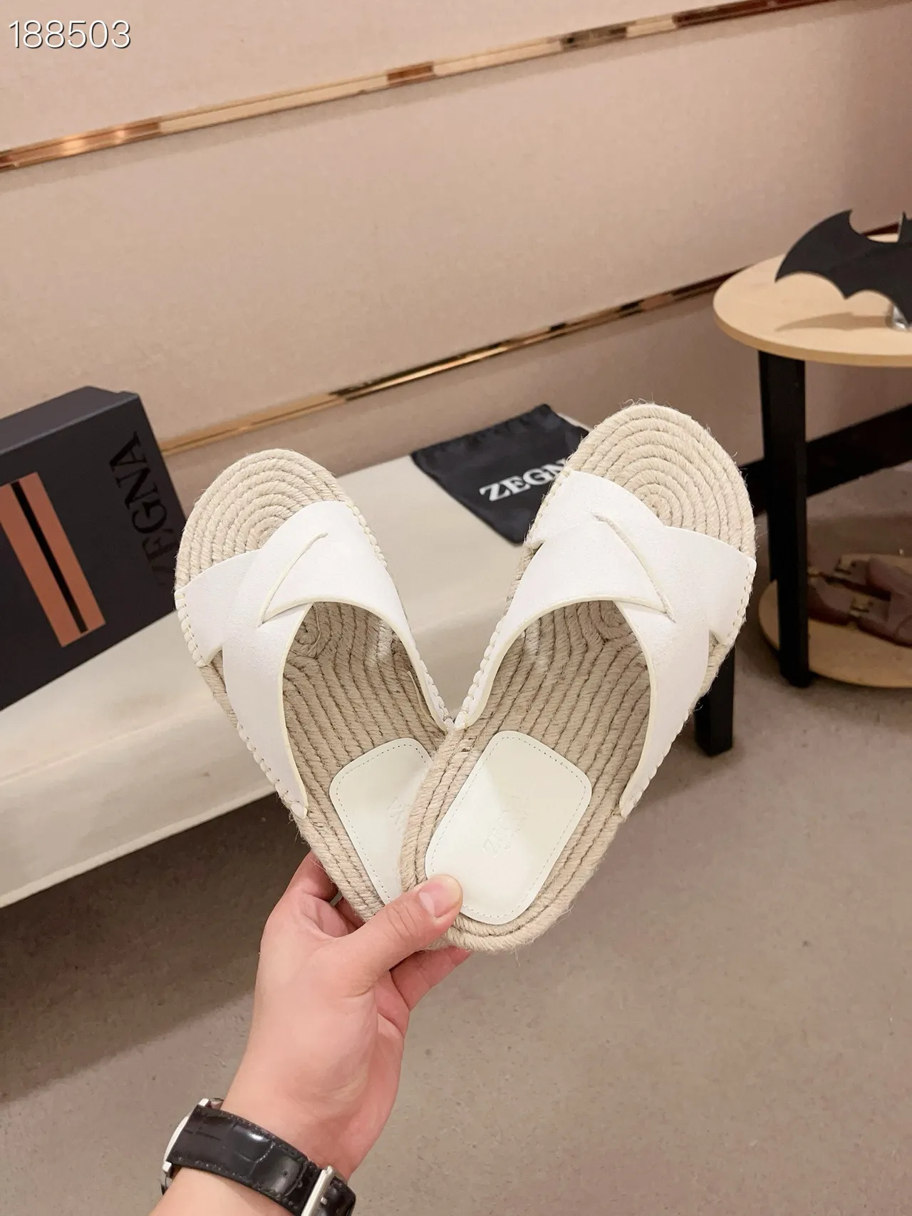 White Crisscross Strap Woven Jute Sole Slippers 7